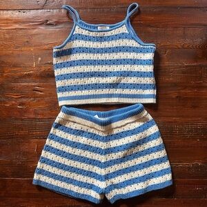 Crewcuts Blue and Cream Striped Kids Matching Set